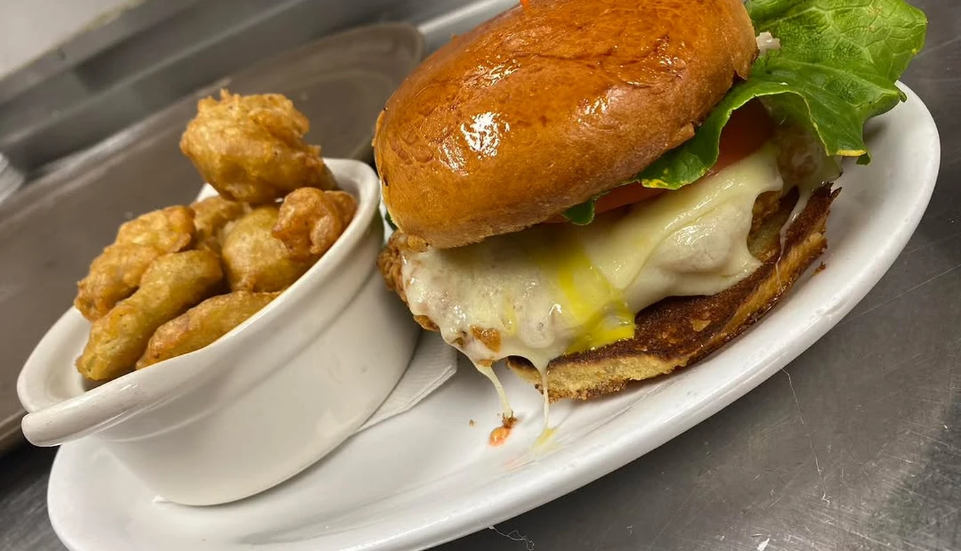 Burger with a fried egg and tater tots at McNamara's Pub & Restaurant, Irish pub near Arlington VA