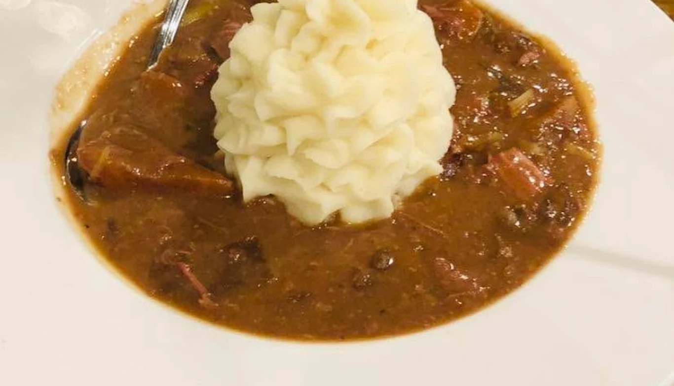 Bowl of gumbo topped with rice at McNamara's Pub & Restaurant, Irish pub near Arlington VA