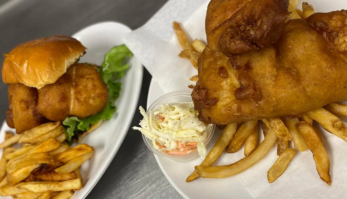 Fish and chips with fries and coleslaw at McNamara's Pub & Restaurant, Irish pub near Capitol Hill DC