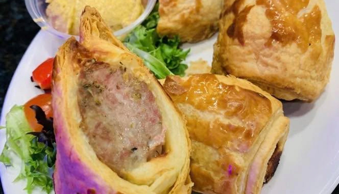 Sliced sausage roll in puff pastry at McNamara's Pub & Restaurant, Irish pub near Court House VA