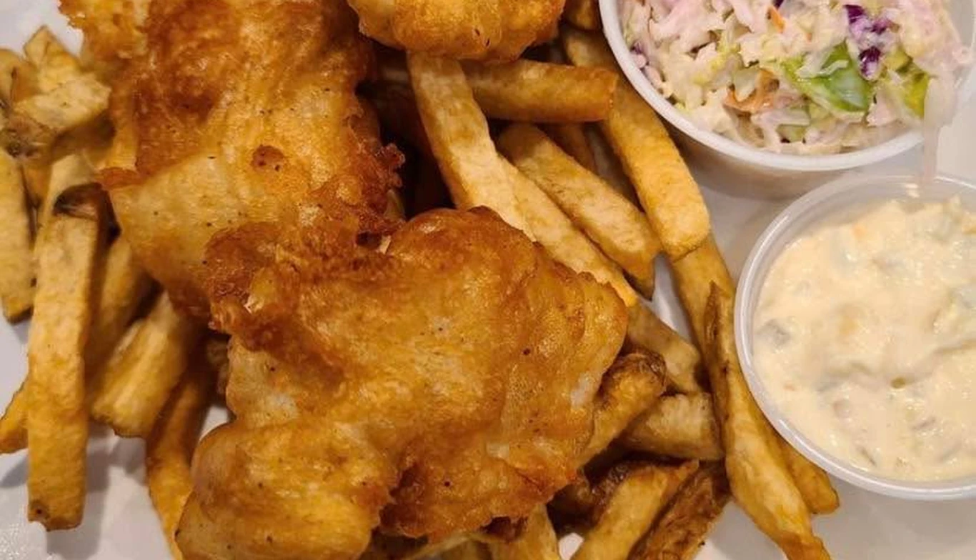 Fish and chips with coleslaw and tartar sauce at McNamara's Pub & Restaurant, Irish pub near Foggy Bottom DC