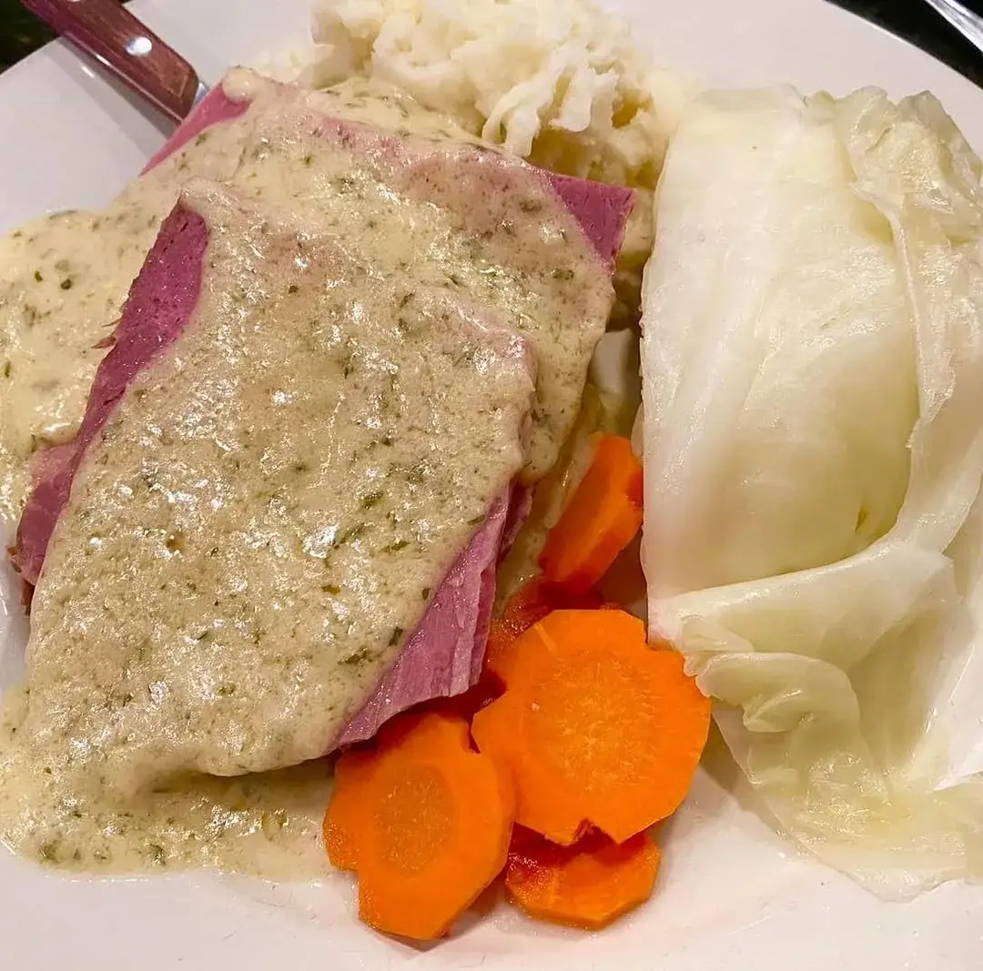 Corned beef and cabbage with carrots and mashed potatoes at McNamaras Pub in Crystal City Arlington VA