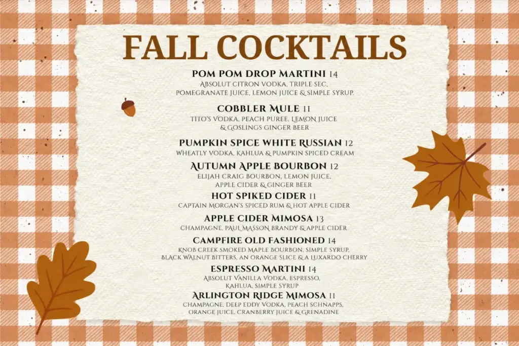 McNamara's Pub fall cocktails menu