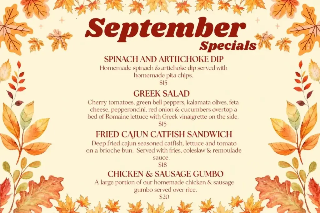 McNamara's Pub September food specials menu