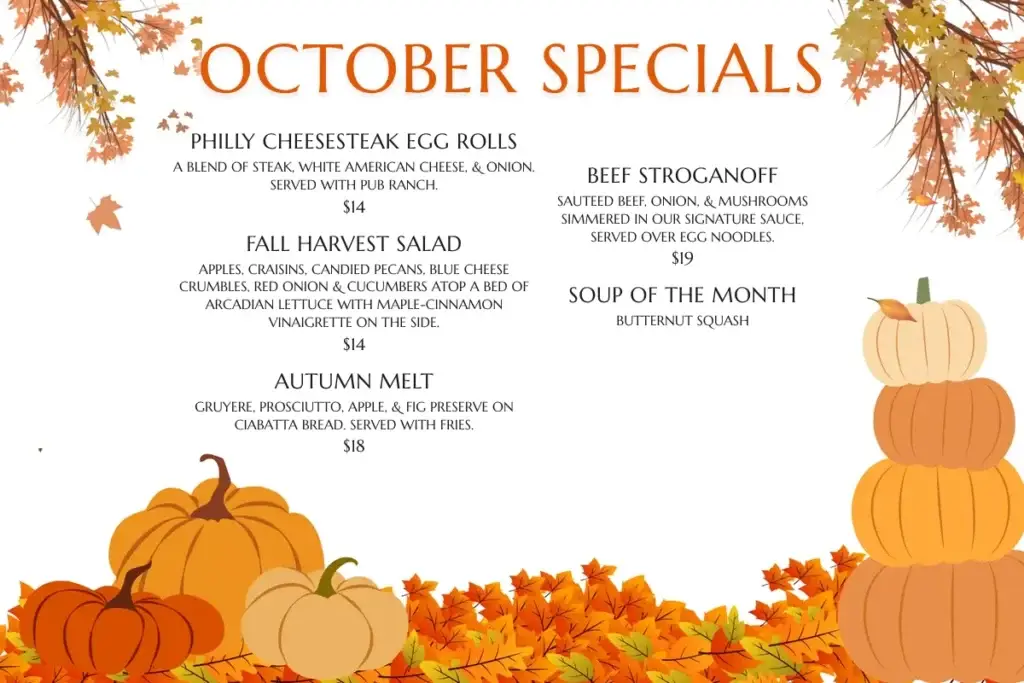 McNamara's Pub October food specials menu